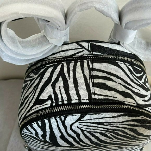 ?MICHAEL KORS RHEA ZIP MEDIUM BACKPACK BLACK WHITE LOGO ZEBRA TRAVEL BAG?NWT ?MICHAEL KORS RHEA ZIP MEDIUM BACKPACK BLACK WHITE LOGO  main image 4